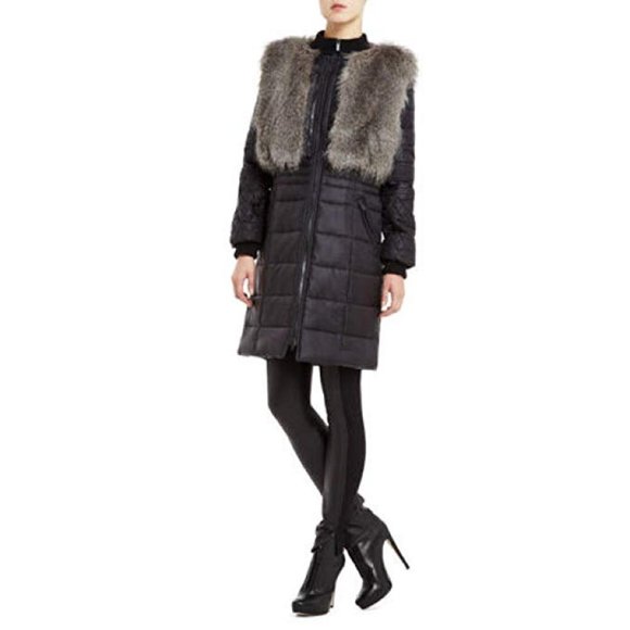 BCBG Maxazria Black Noel Quilted Jacket with removable faux fur - Picture 1 of 5